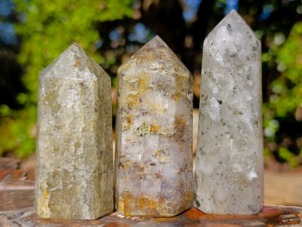 Polished Girasol Rock Crystal with Epidote Inclusions Display Crystals x 12 From Madagascar - Toprock Gemstones and Minerals 