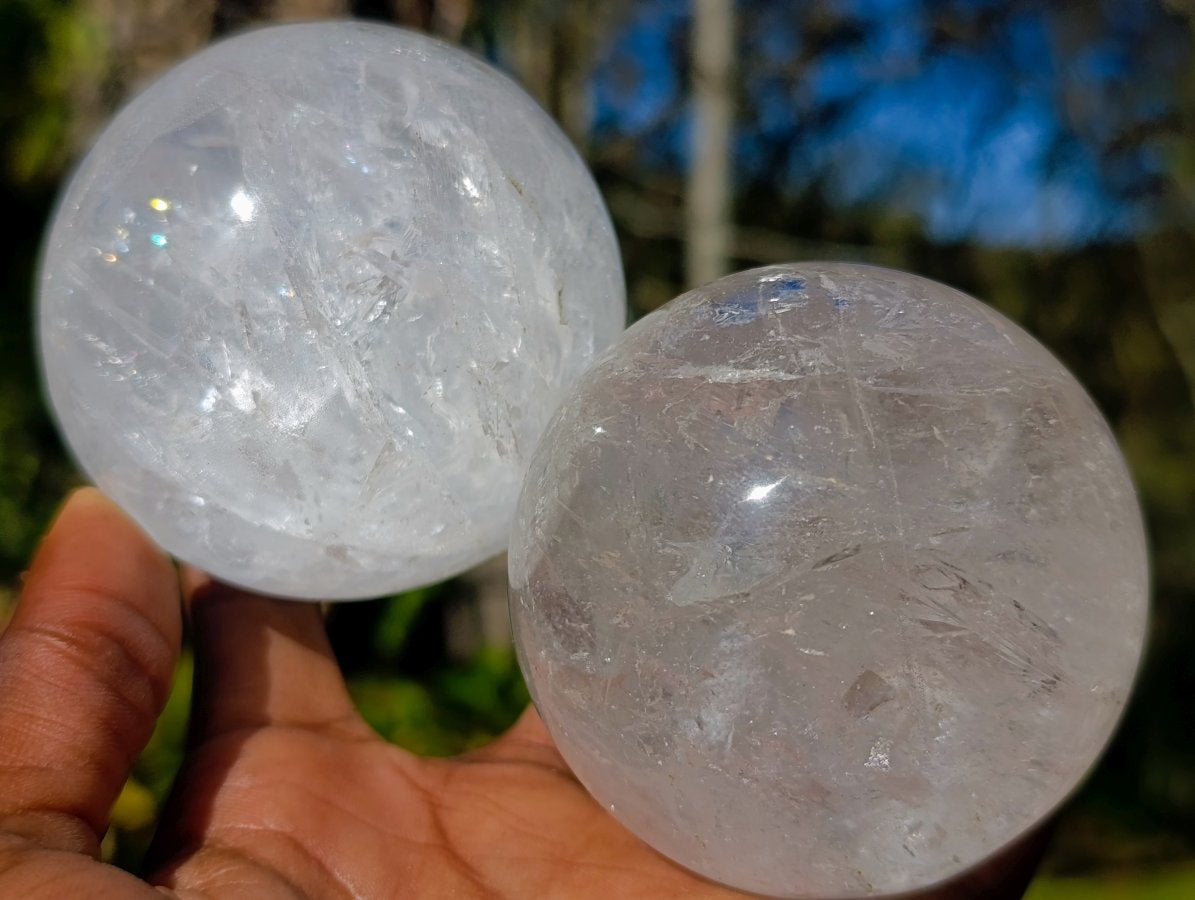 Polished Rock Crystal Balls x 3 From Amoron’i Mania, Madagascar