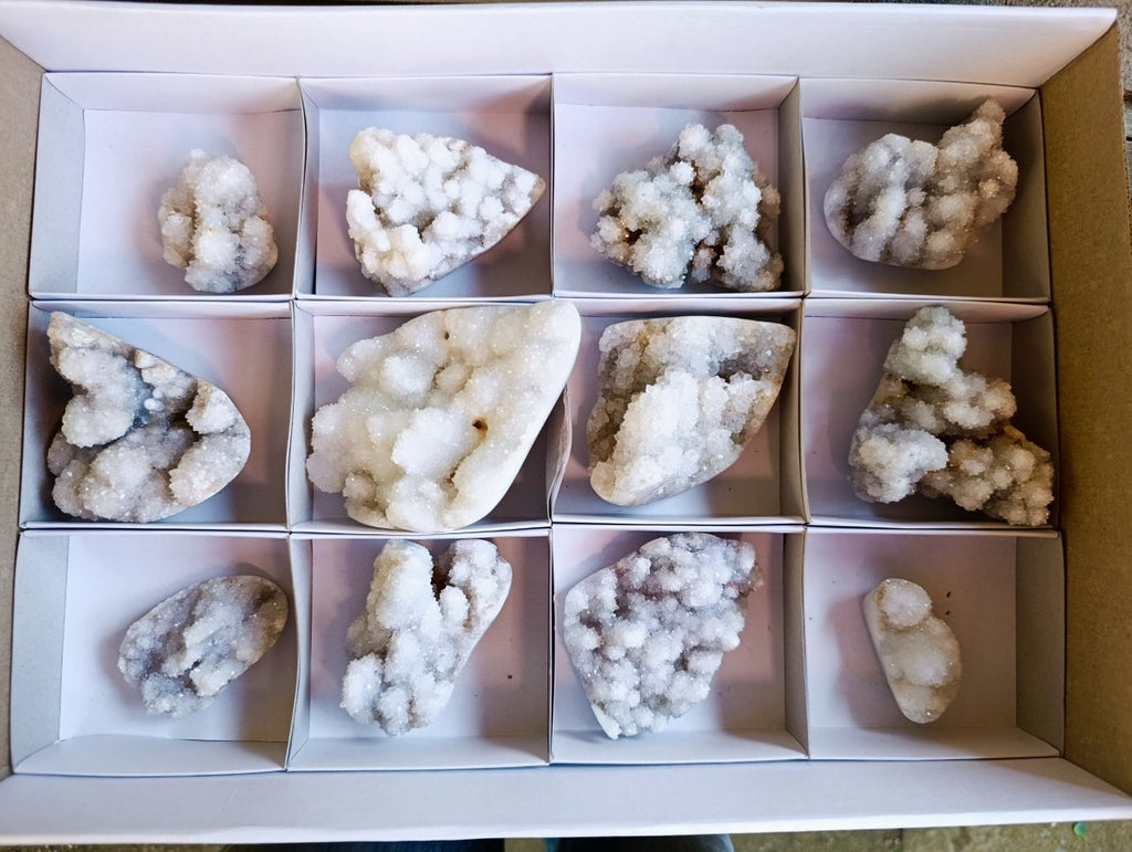 Natural Drusy Snow White Quartz Clusters x 12 From Madagascar - Toprock Gemstones and Minerals 