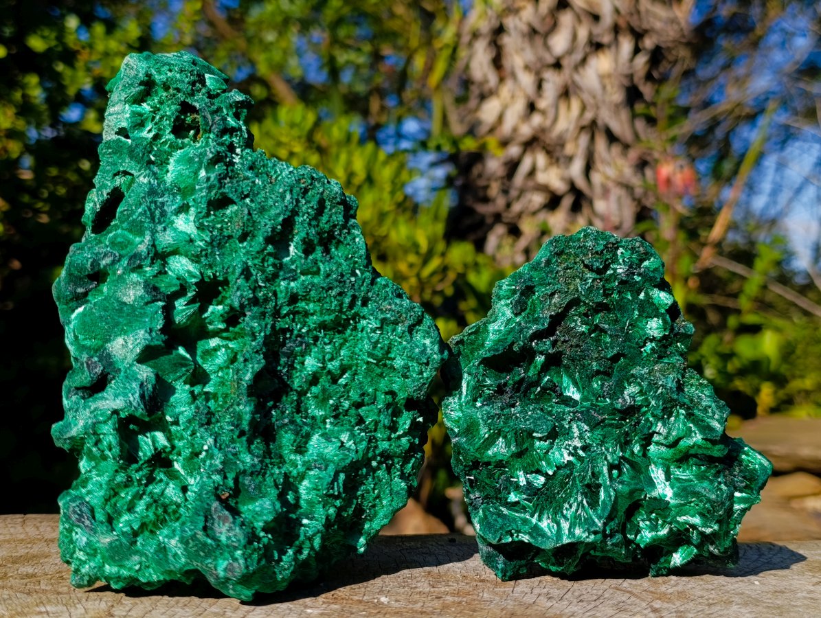 Natural Silky Malachite Specimens x 2 From Kasompe, Congo - Toprock Gemstones and Minerals 