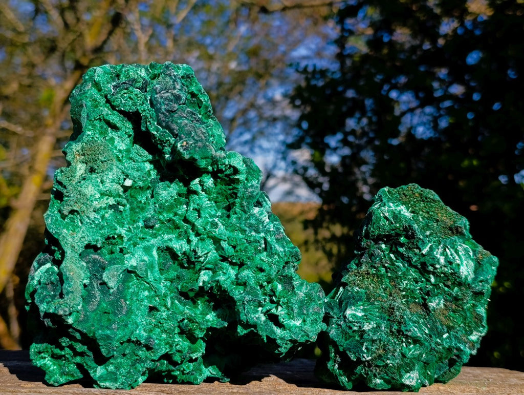 Natural Silky Malachite Specimens x 2 From Kasompe, Congo - Toprock Gemstones and Minerals 