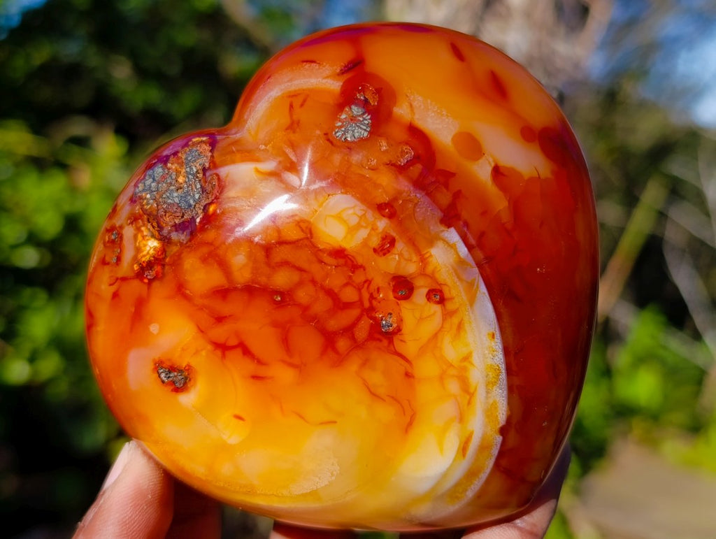 Polished Carnelian Agate Gemstone Hearts x 3 From Madagascar - Toprock Gemstones and Minerals 