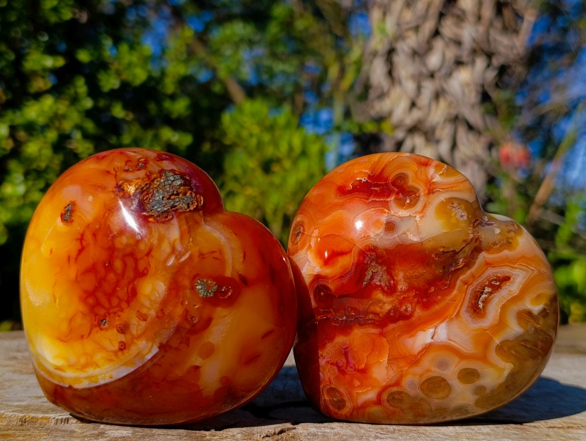 Polished Carnelian Agate Gemstone Hearts x 3 From Madagascar - Toprock Gemstones and Minerals 