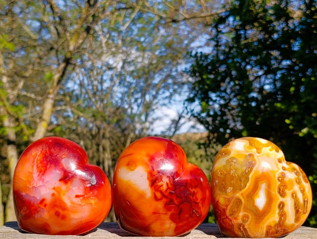 Polished Carnelian Agate Gemstone Hearts x 3 From Madagascar - Toprock Gemstones and Minerals 