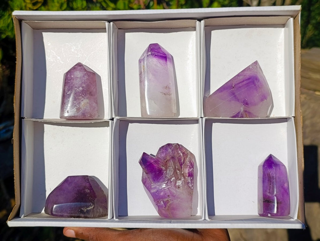 Polished Window Amethyst Display Crystals x 6 From Akansobe, Madagascar - Toprock Gemstones and Minerals 