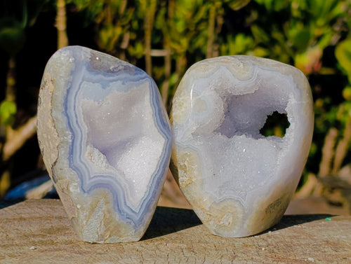 Polished Blue Lace Agate Standing Display Pieces x 6 From Nsanje, Malawi - Toprock Gemstones and Minerals 