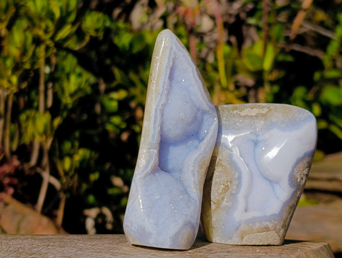 Polished Blue Lace Agate Standing Display Pieces x 6 From Nsanje, Malawi - Toprock Gemstones and Minerals 