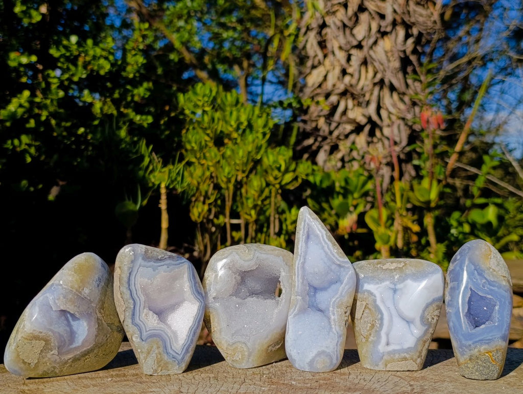 Polished Blue Lace Agate Standing Display Pieces x 6 From Nsanje, Malawi - Toprock Gemstones and Minerals 
