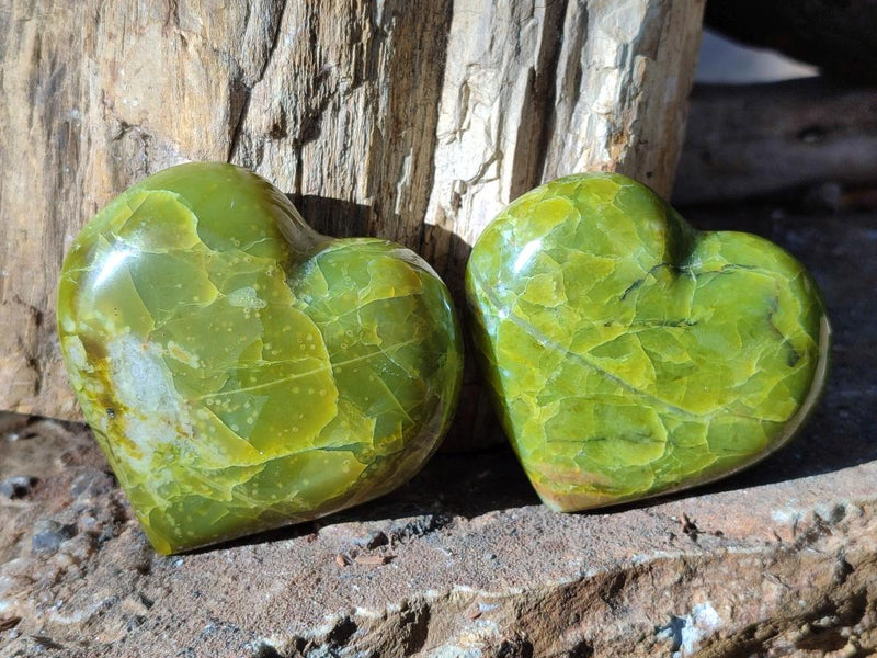 Polished Green Opal Hearts x 12 From Betroka, Madagascar - Toprock Gemstones and Minerals 