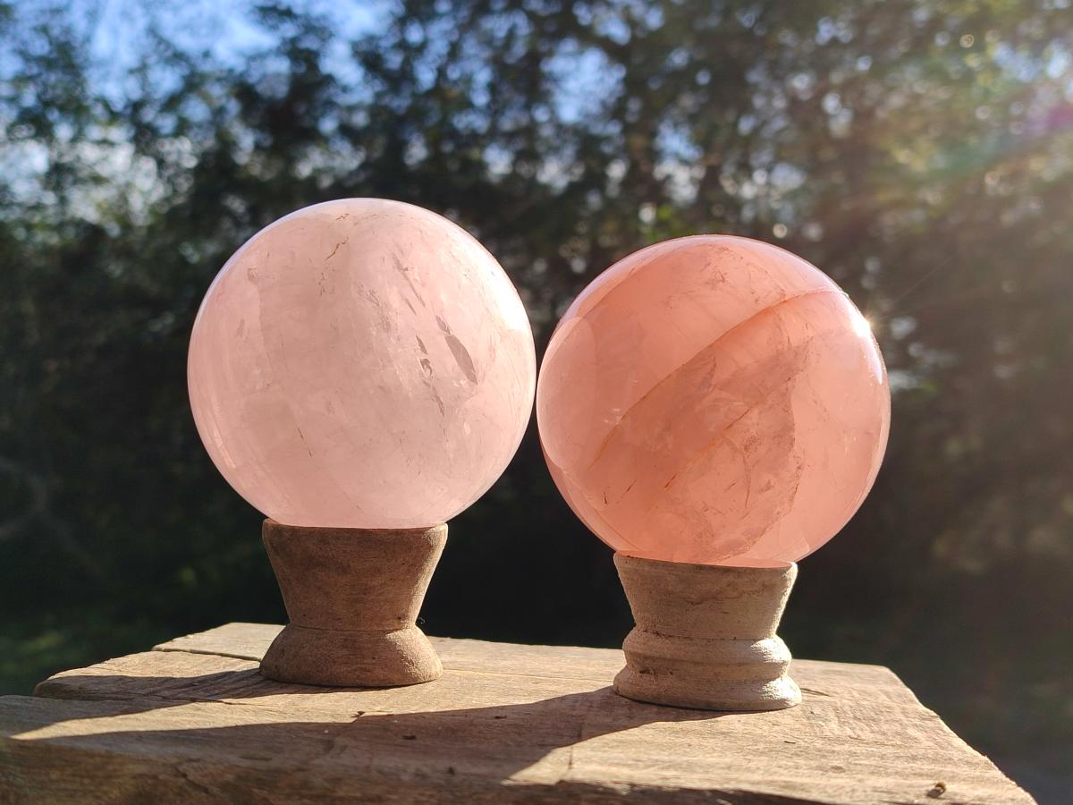 Polished Gemmy Star Rose Quartz Spheres x 2 From Madagascar - Toprock Gemstones and Minerals 