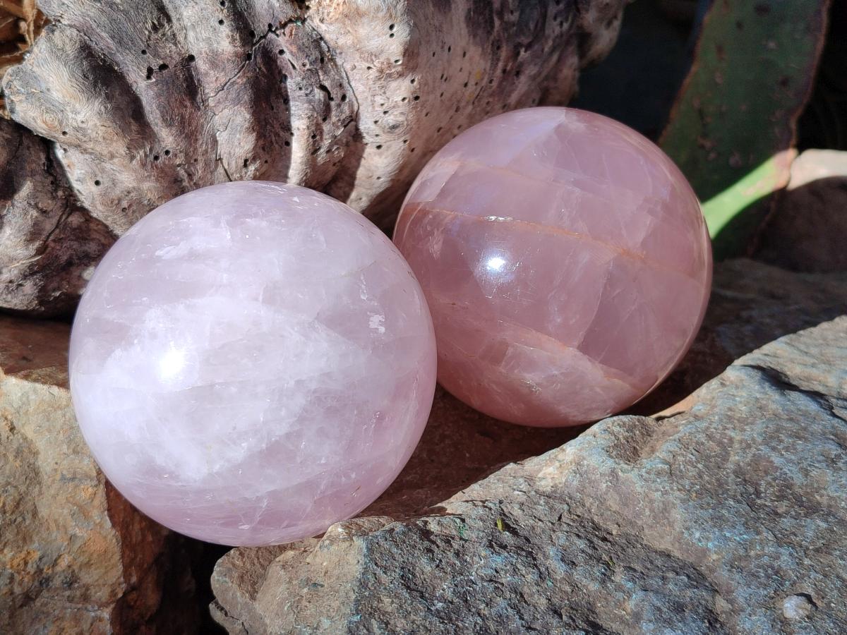Polished Gemmy Star Rose Quartz Spheres x 2 From Madagascar - Toprock Gemstones and Minerals 