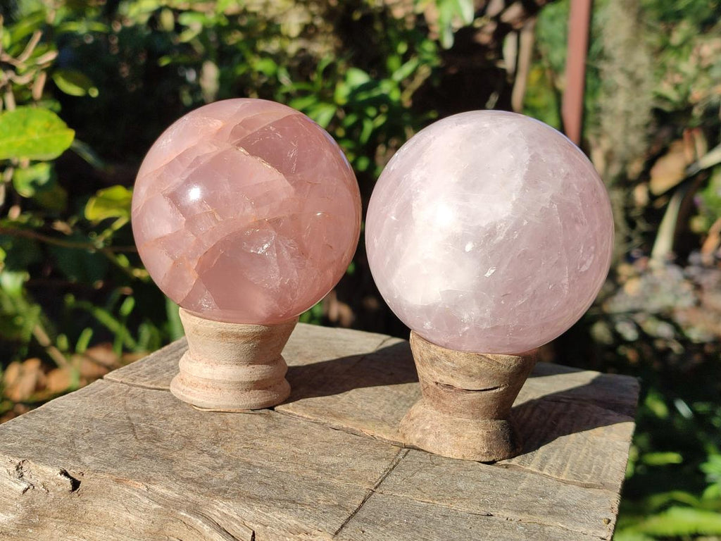Polished Gemmy Star Rose Quartz Spheres x 2 From Madagascar - Toprock Gemstones and Minerals 