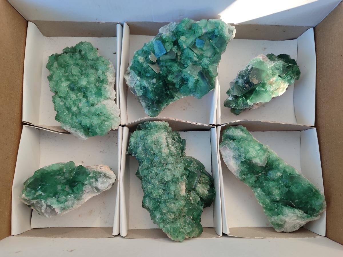 Natural Green Cubic Fluorite Specimens x 6 From Mandrosonoro, Madagascar - Toprock Gemstones and Minerals 