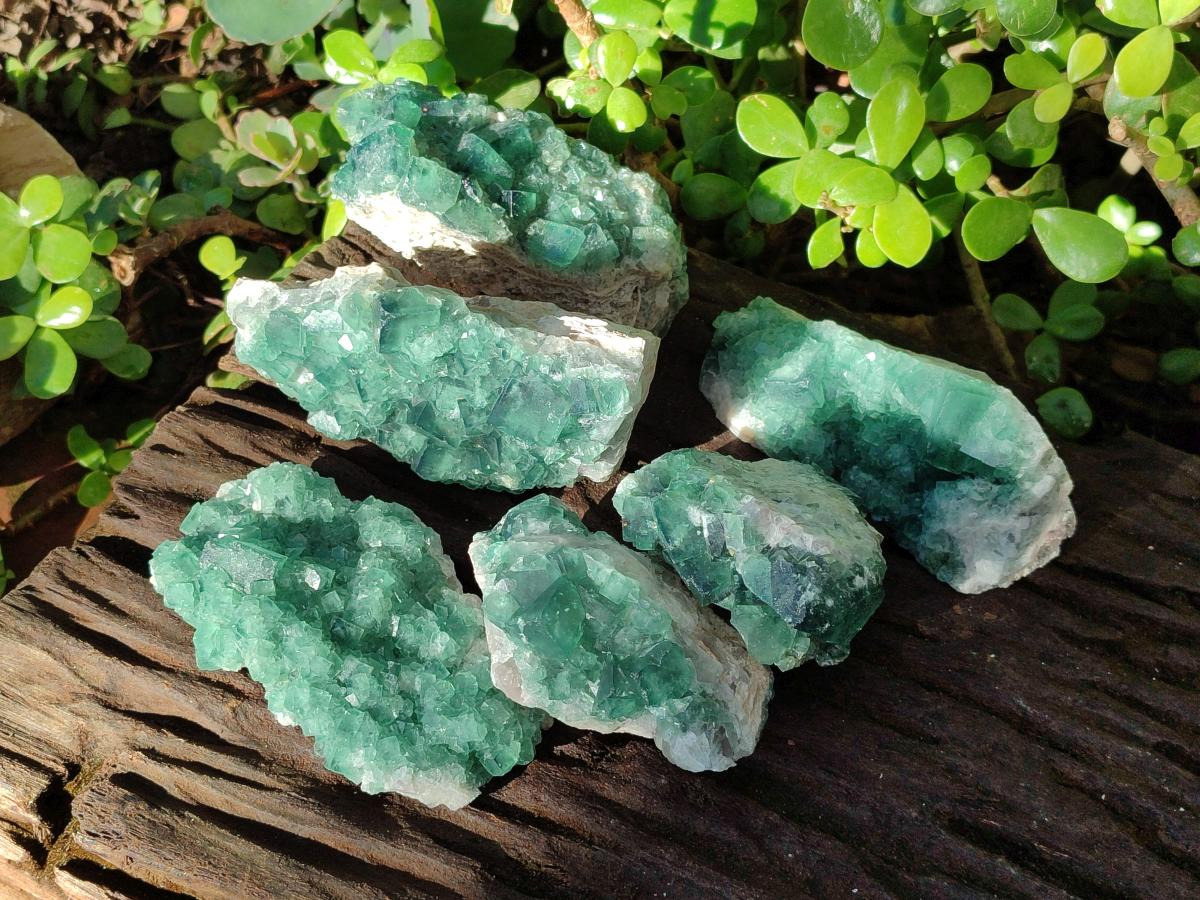 Natural Green Cubic Fluorite Specimens x 6 From Mandrosonoro, Madagascar - Toprock Gemstones and Minerals 