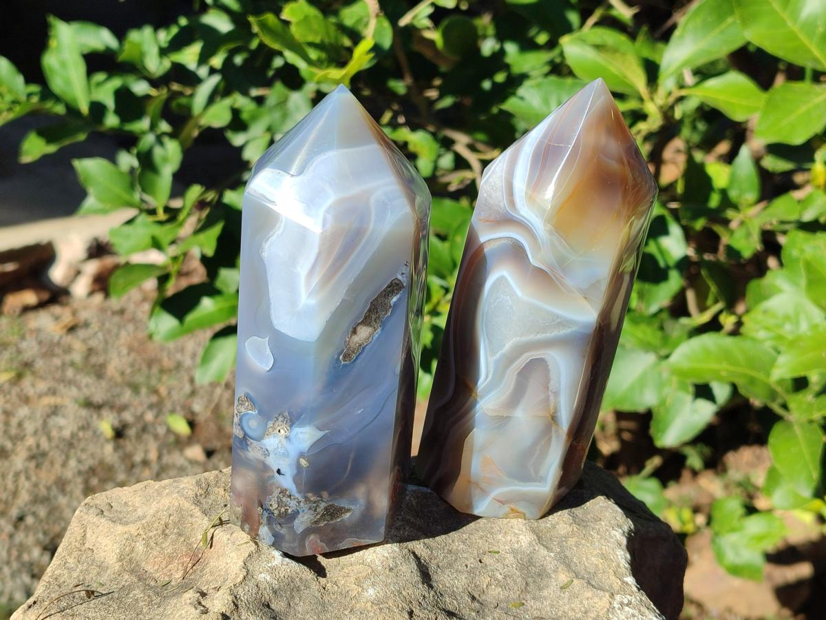 Polished Banded Agate Display Crystals x 2 From Madagascar - Toprock Gemstones and Minerals 