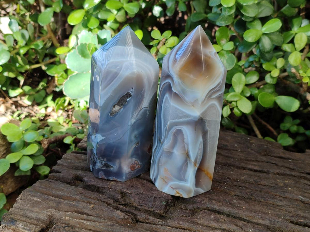 Polished Banded Agate Display Crystals x 2 From Madagascar - Toprock Gemstones and Minerals 