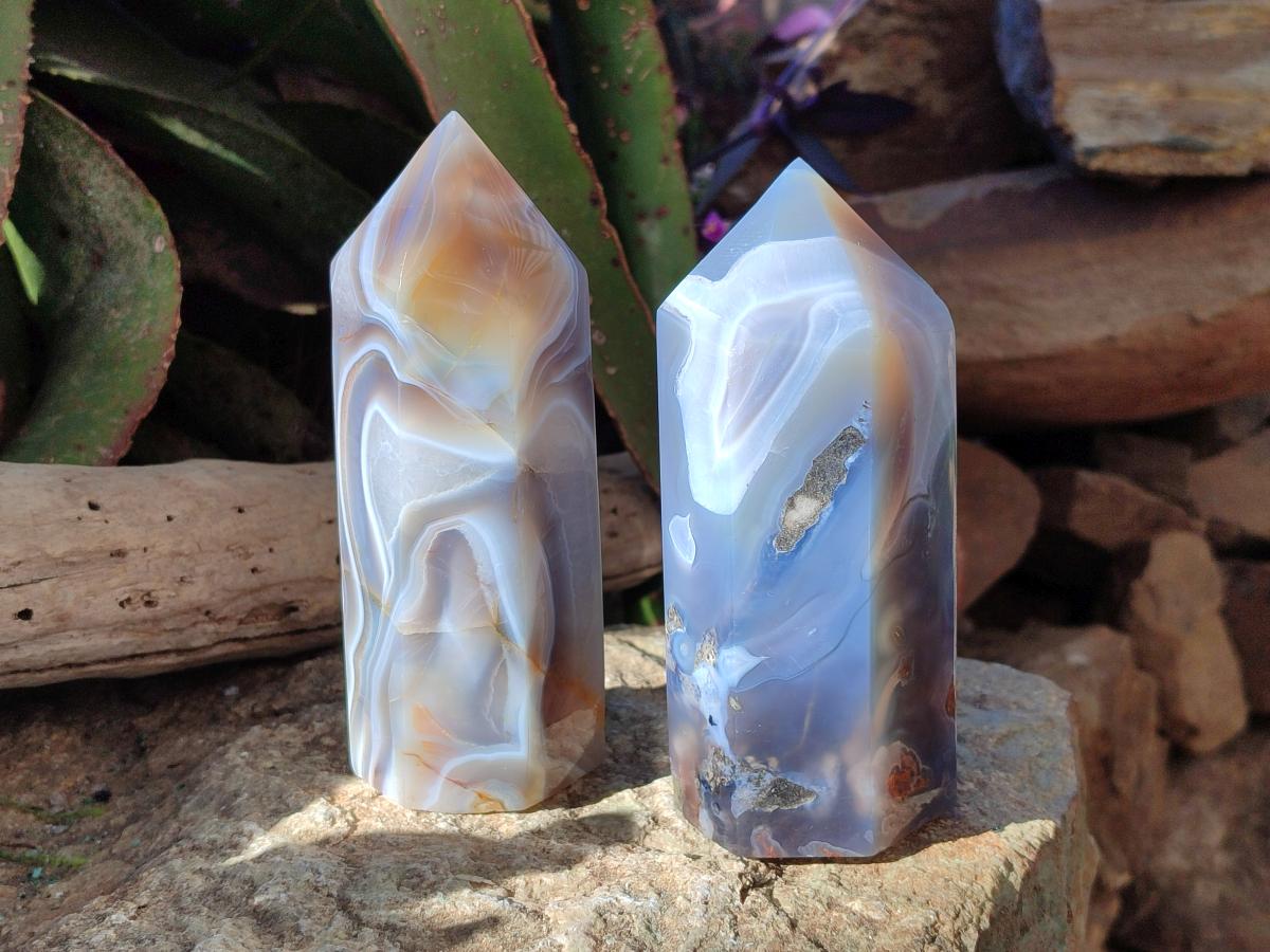 Polished Banded Agate Display Crystals x 2 From Madagascar - Toprock Gemstones and Minerals 