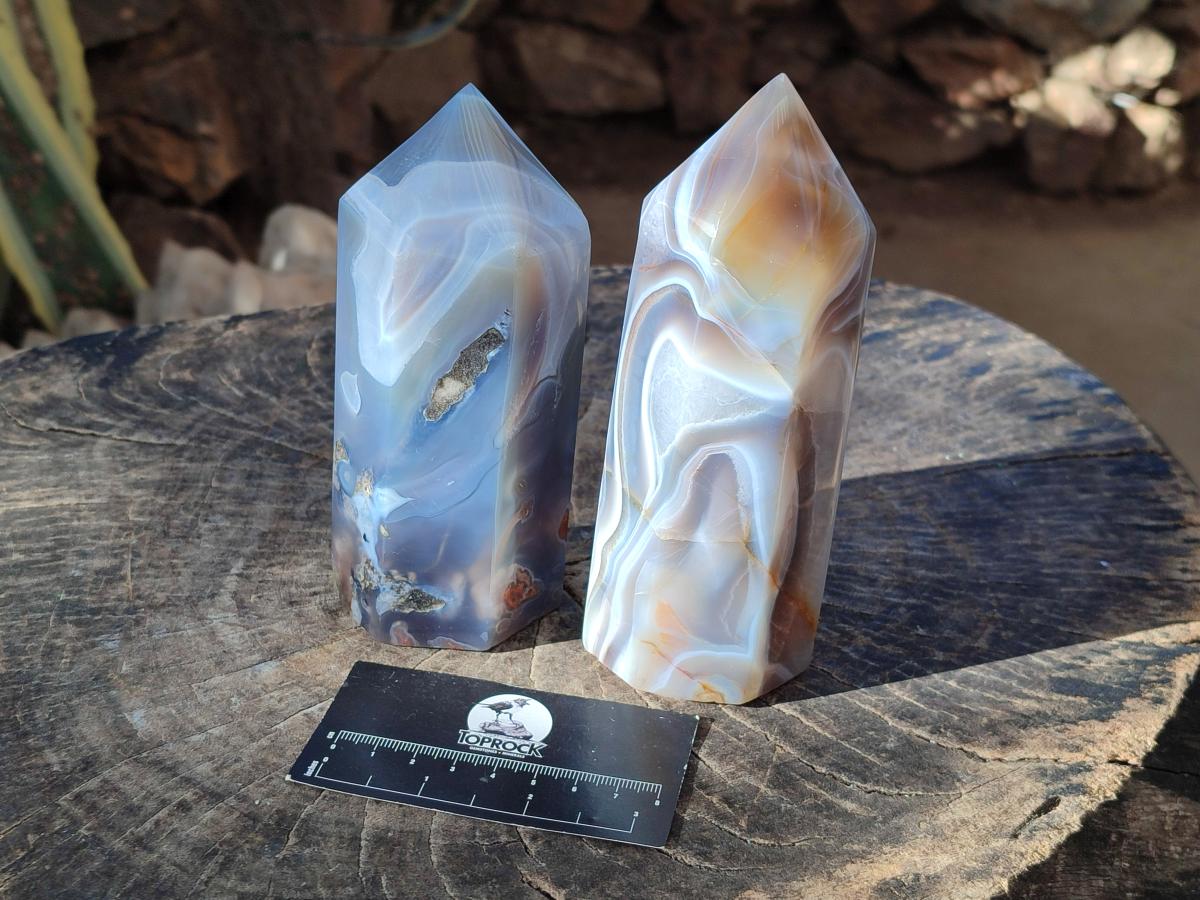 Polished Banded Agate Display Crystals x 2 From Madagascar - Toprock Gemstones and Minerals 