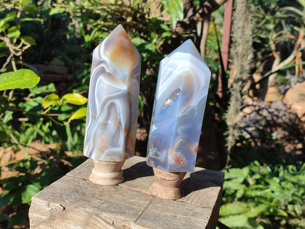 Polished Banded Agate Display Crystals x 2 From Madagascar - Toprock Gemstones and Minerals 