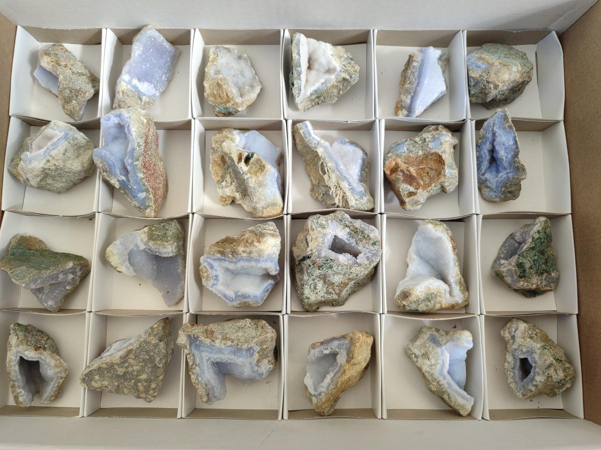 Natural Blue Lace Agate Specimens x 24 From Nsanje, Malawi - Toprock Gemstones and Minerals 