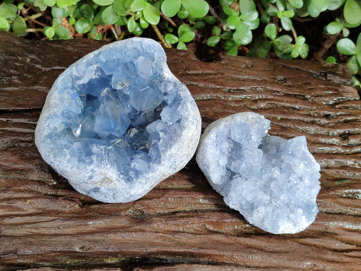 Natural Blue Celestite Geode Specimens x 2 From Sakoany, Madagascar - Toprock Gemstones and Minerals 