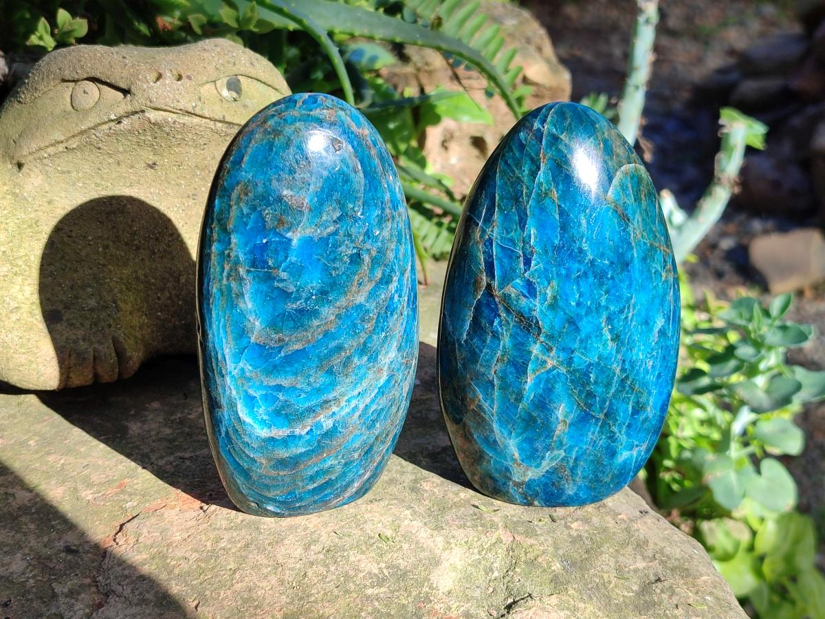 Polished Blue Apatite Standing Display Pieces x 3 From Betroka, Madagascar - Toprock Gemstones and Minerals 