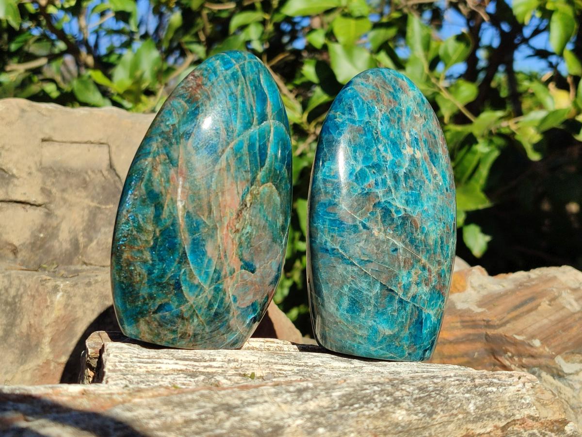 Polished Blue Apatite Standing Display Pieces x 3 From Betroka, Madagascar - Toprock Gemstones and Minerals 