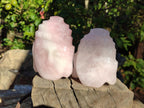 Hand Made Buddha Head Rose Quartz Carvings x 2 From Madagascar - Toprock Gemstones and Minerals 