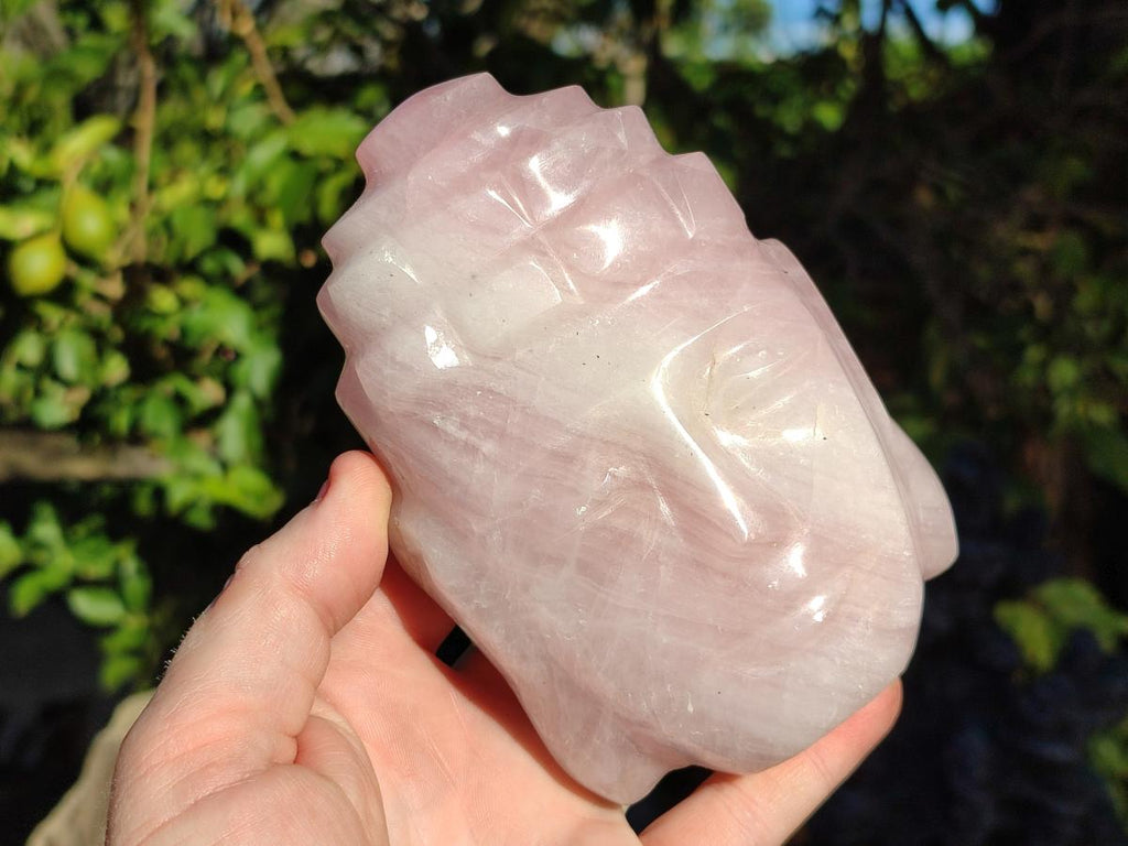 Hand Made Buddha Head Rose Quartz Carvings x 2 From Madagascar - Toprock Gemstones and Minerals 