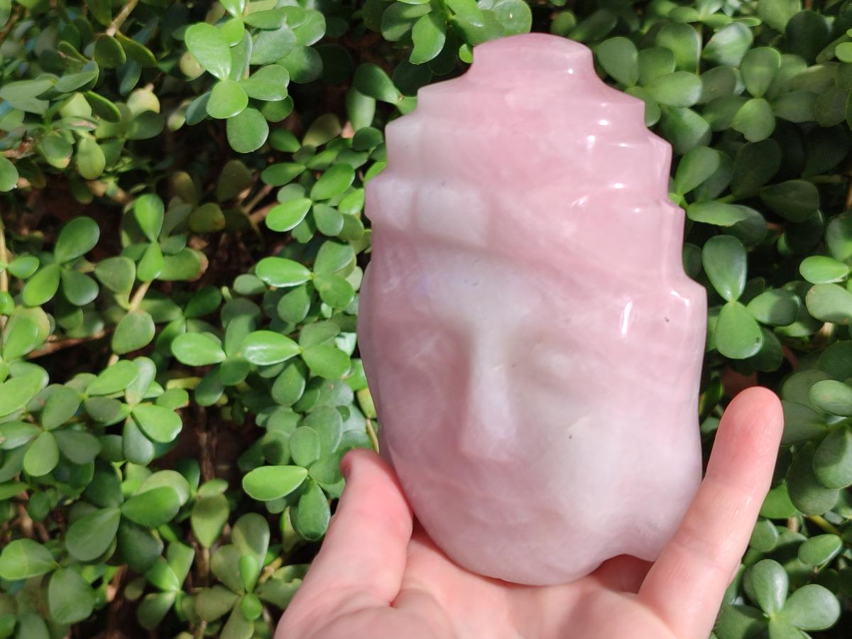 Hand Made Buddha Head Rose Quartz Carvings x 2 From Madagascar - Toprock Gemstones and Minerals 