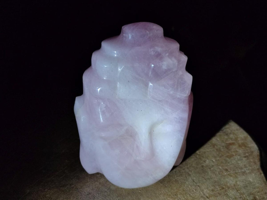 Hand Made Buddha Head Rose Quartz Carvings x 2 From Madagascar - Toprock Gemstones and Minerals 
