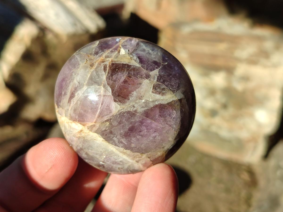 Polished Chevron Amethyst Galets x 12 From Madagascar - Toprock Gemstones and Minerals 