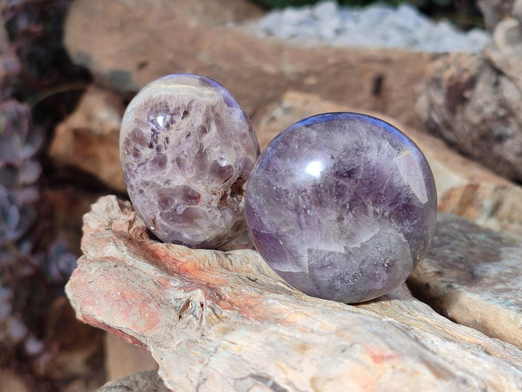 Polished Chevron Amethyst Galets x 12 From Madagascar - Toprock Gemstones and Minerals 