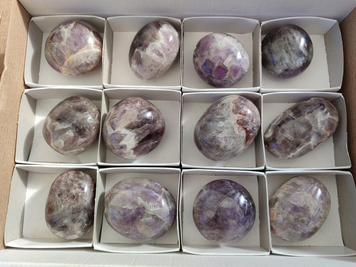 Polished Chevron Amethyst Galets x 12 From Madagascar - Toprock Gemstones and Minerals 