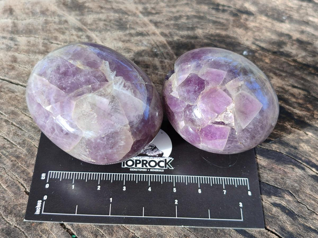 Polished Chevron Amethyst Galets x 12 From Madagascar - Toprock Gemstones and Minerals 