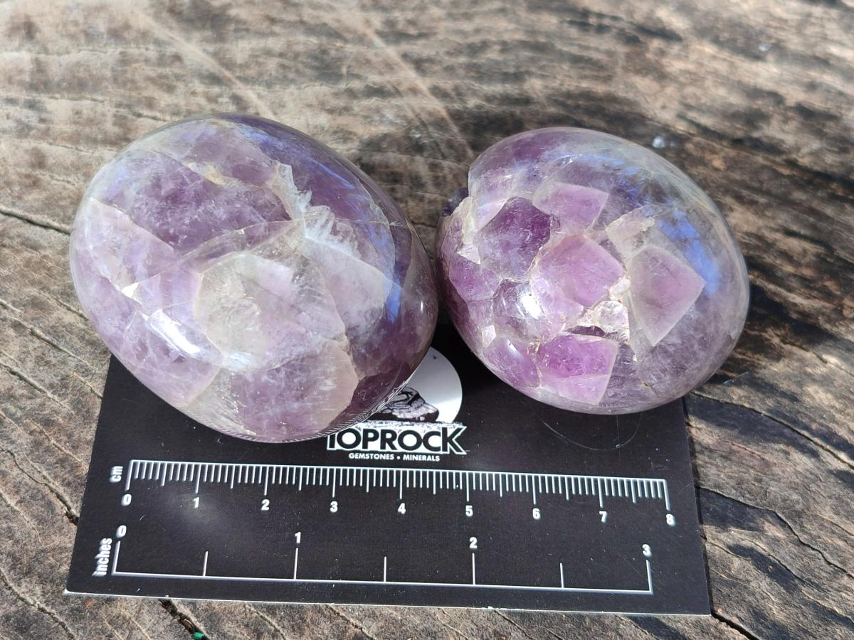 Polished Chevron Amethyst Galets x 12 From Madagascar - Toprock Gemstones and Minerals 