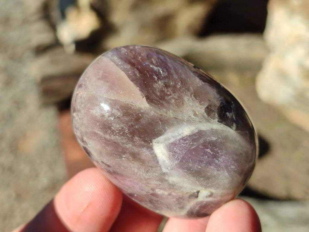 Polished Chevron Amethyst Galets x 12 From Madagascar - Toprock Gemstones and Minerals 