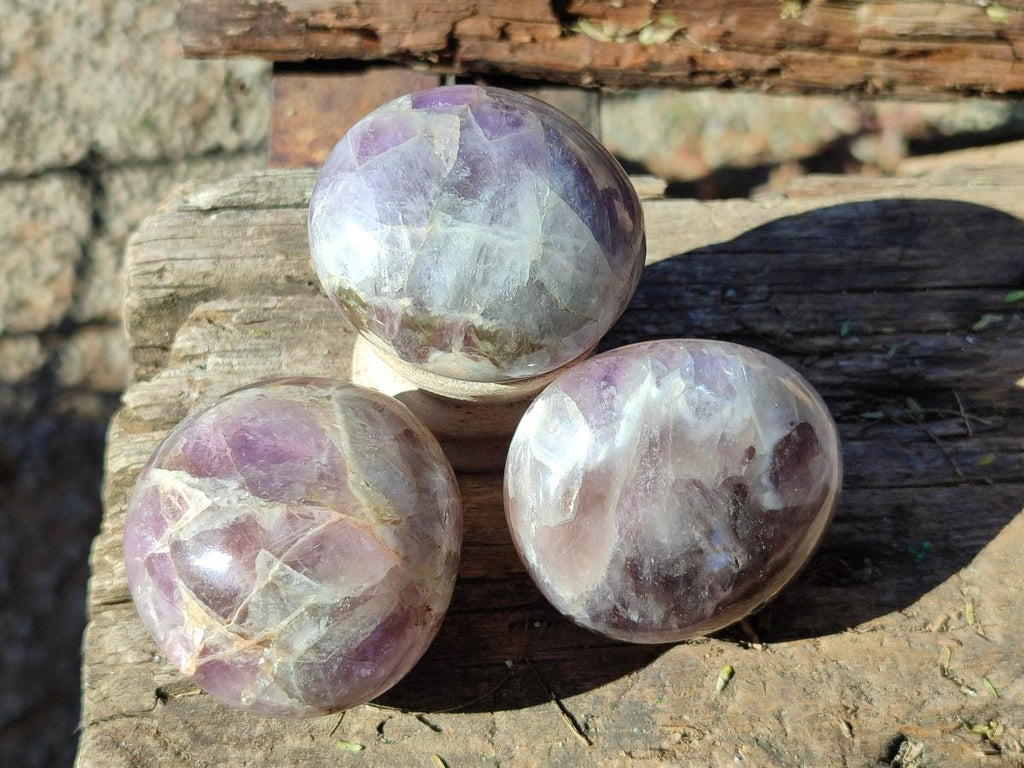 Polished Chevron Amethyst Galets x 12 From Madagascar - Toprock Gemstones and Minerals 