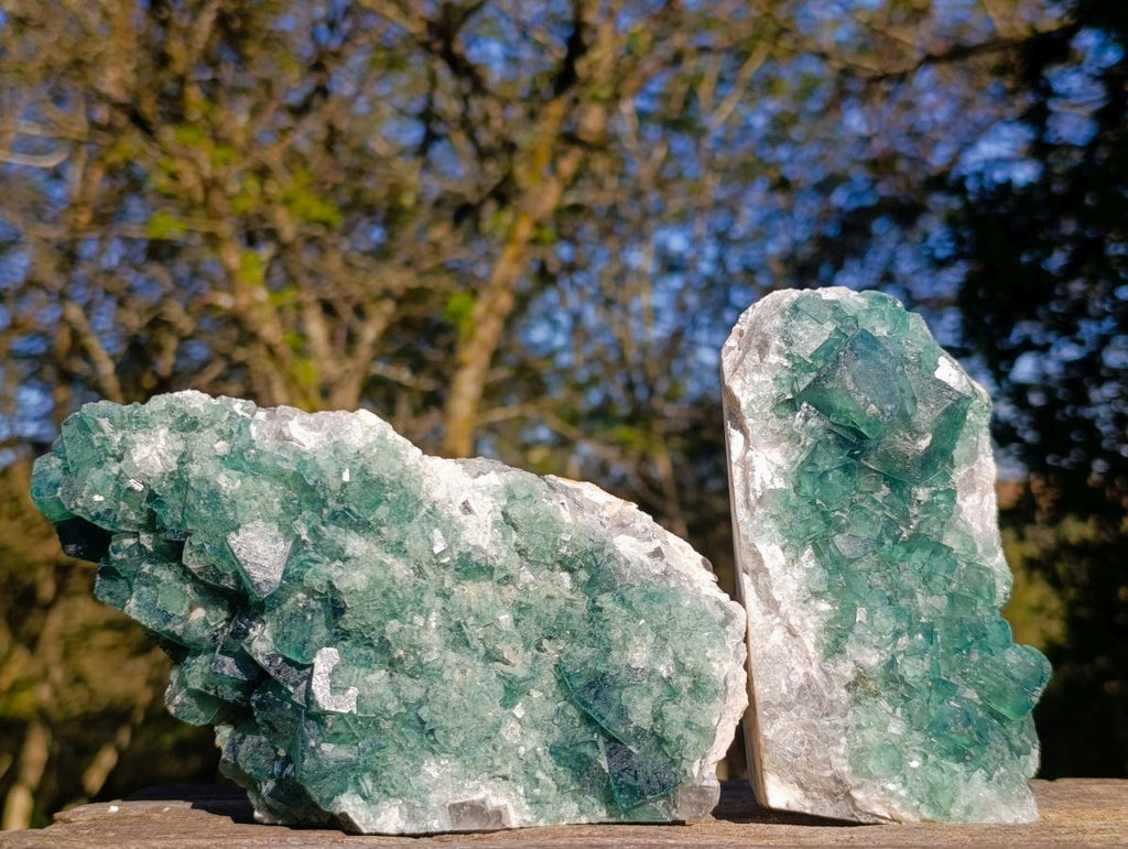 Natural Large Green Cubic Fluorite Specimens x 2 From Mandrosonoro, Madagascar - Toprock Gemstones and Minerals 