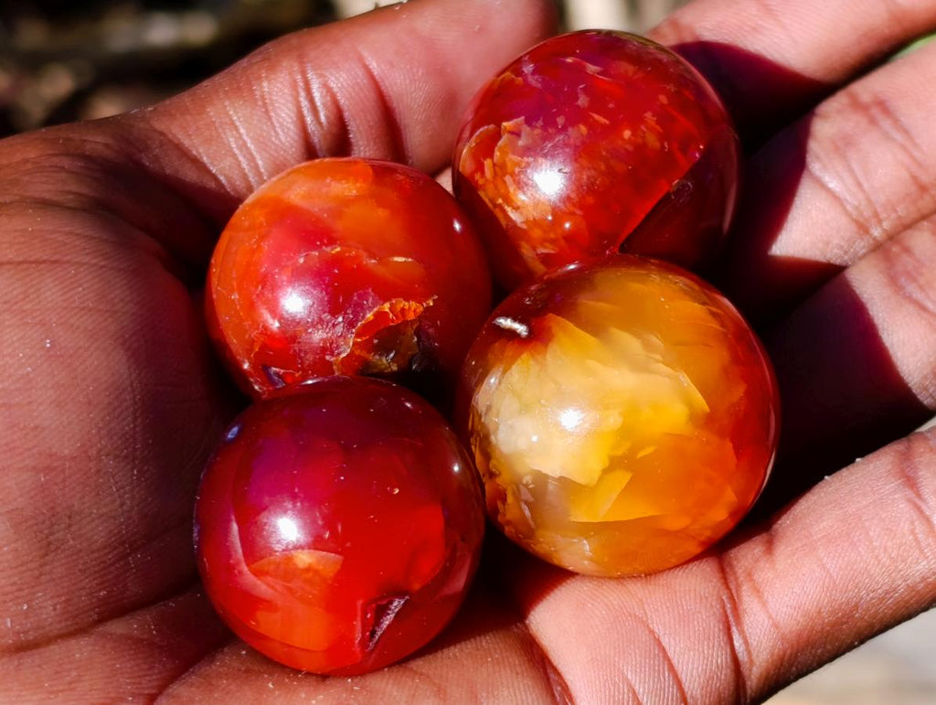 Polished Small Carnelian Agate Gemstone Spheres x 20 From Madagascar - Toprock Gemstones and Minerals 