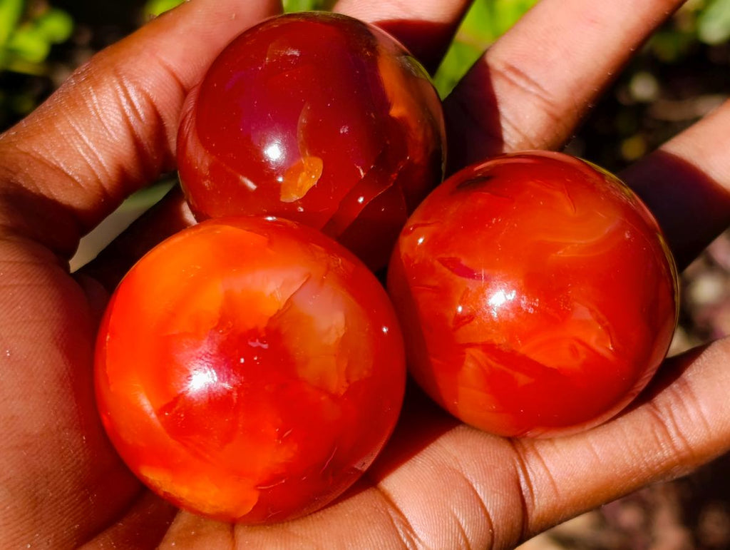 Polished Small Carnelian Agate Gemstone Spheres x 20 From Madagascar - Toprock Gemstones and Minerals 