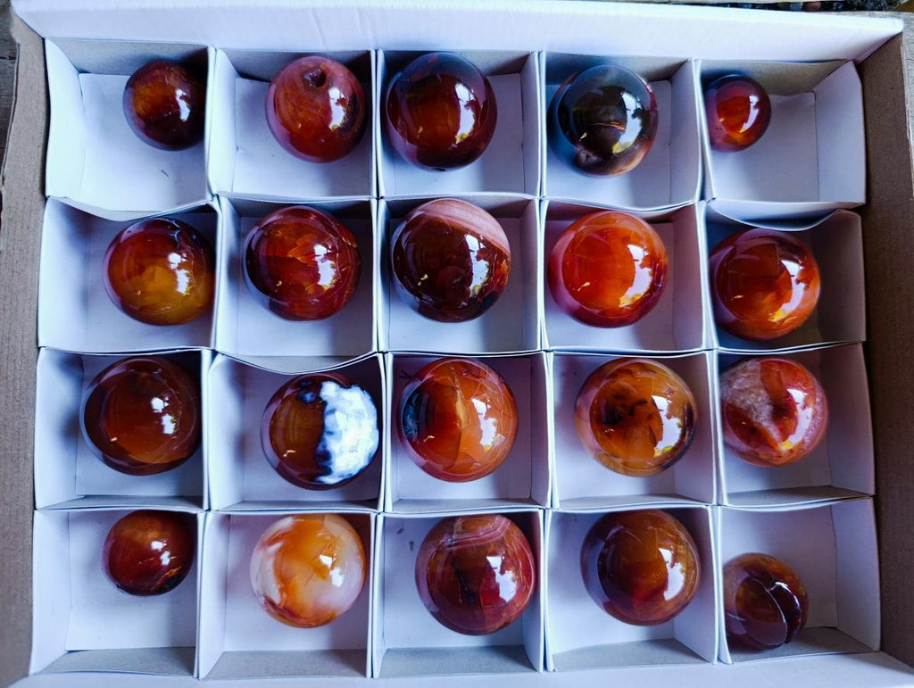 Polished Small Carnelian Agate Gemstone Spheres x 20 From Madagascar - Toprock Gemstones and Minerals 