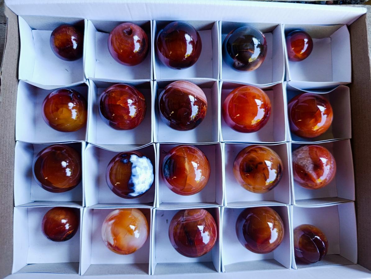 Polished Small Carnelian Agate Gemstone Spheres x 20 From Madagascar - Toprock Gemstones and Minerals 