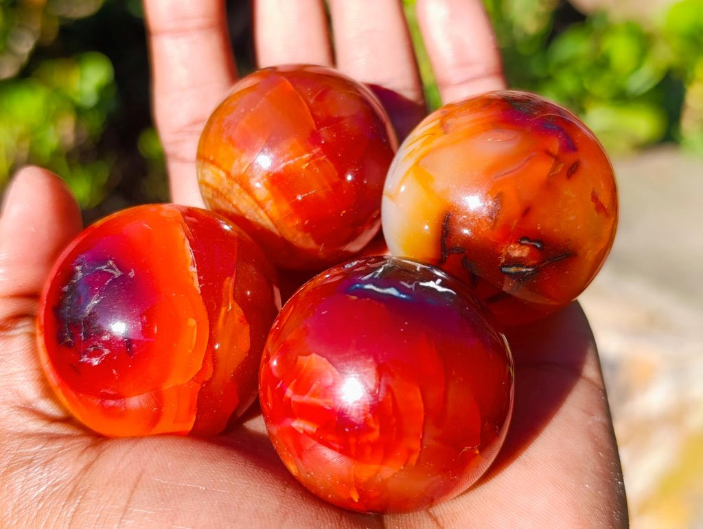 Polished Small Carnelian Agate Gemstone Spheres x 20 From Madagascar - Toprock Gemstones and Minerals 