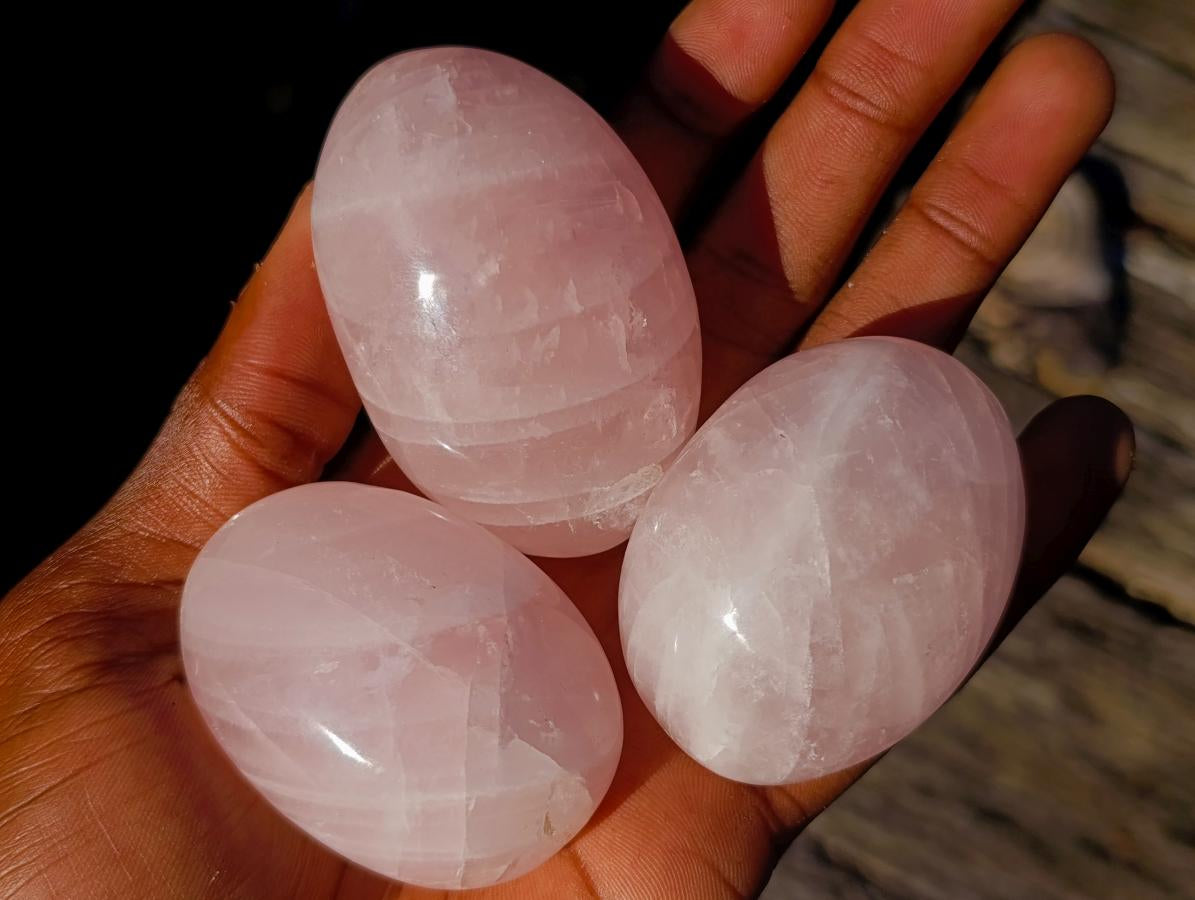 Polished Gemmy Rose Quartz Palm Stones x 24 From Madagascar - Toprock Gemstones and Minerals 
