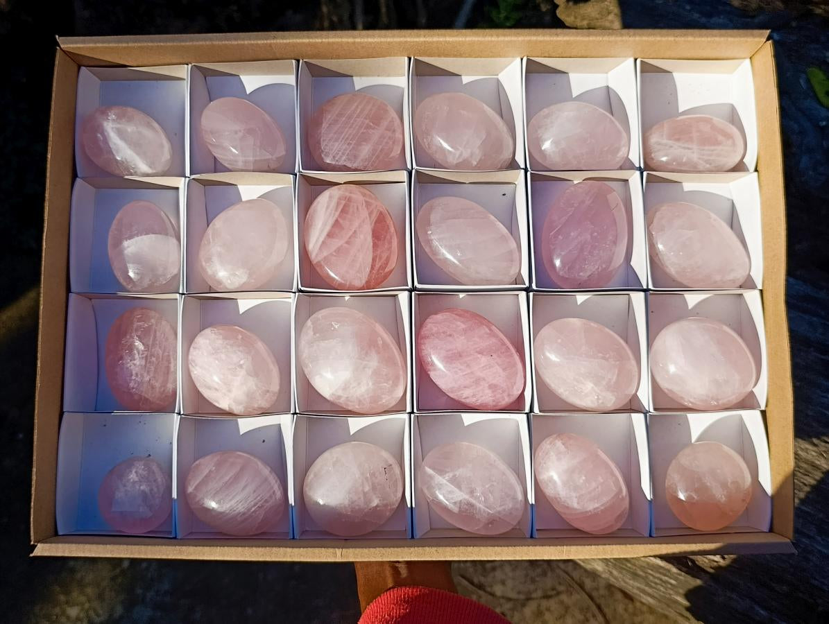 Polished Gemmy Rose Quartz Palm Stones x 24 From Madagascar - Toprock Gemstones and Minerals 