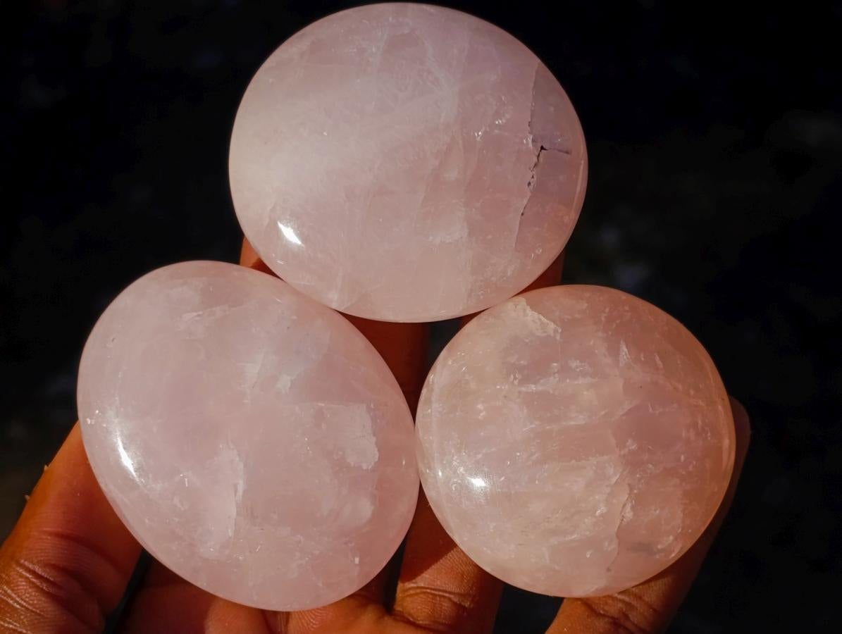 Polished Gemmy Rose Quartz Palm Stones x 24 From Madagascar - Toprock Gemstones and Minerals 