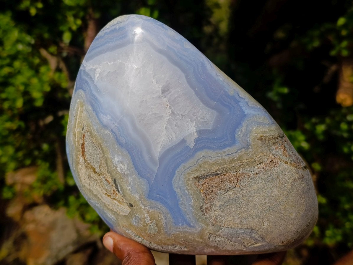 Polished XL Blue Lace Agate Geode Standing Display Piece x 1 From Nsanje, Malawi - Toprock Gemstones and Minerals 