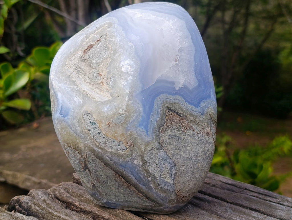 Polished XL Blue Lace Agate Geode Standing Display Piece x 1 From Nsanje, Malawi - Toprock Gemstones and Minerals 