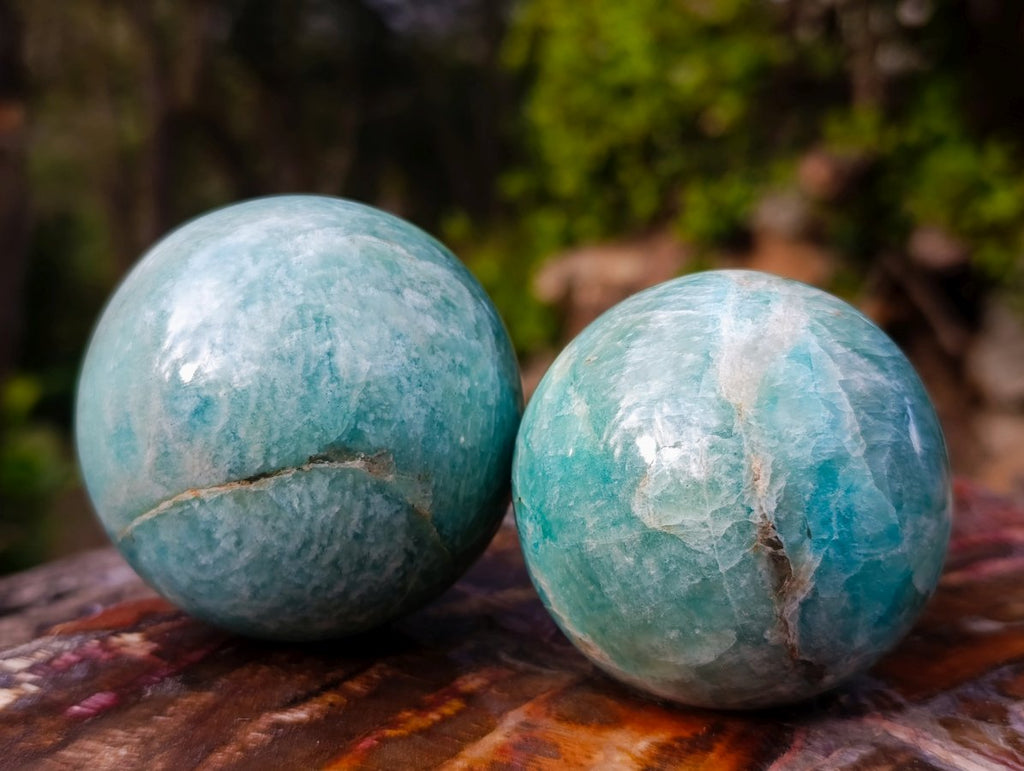 Polished Amazonite Spheres x 4 From Madagascar - Toprock Gemstones and Minerals 